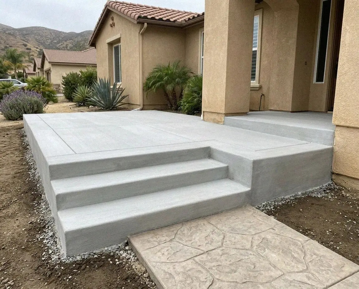 Finished concrete steps leading to a single family porch in Corona
